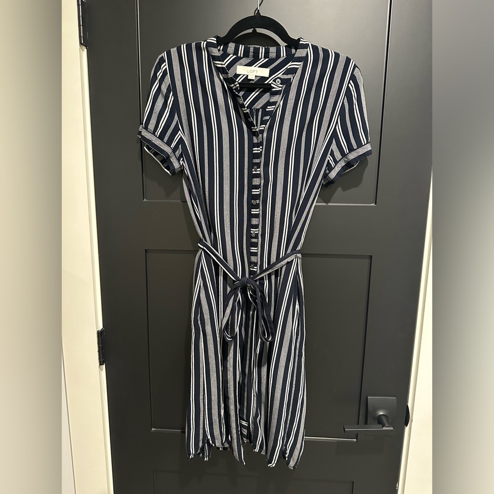 LOFT Navy and White Striped Dress